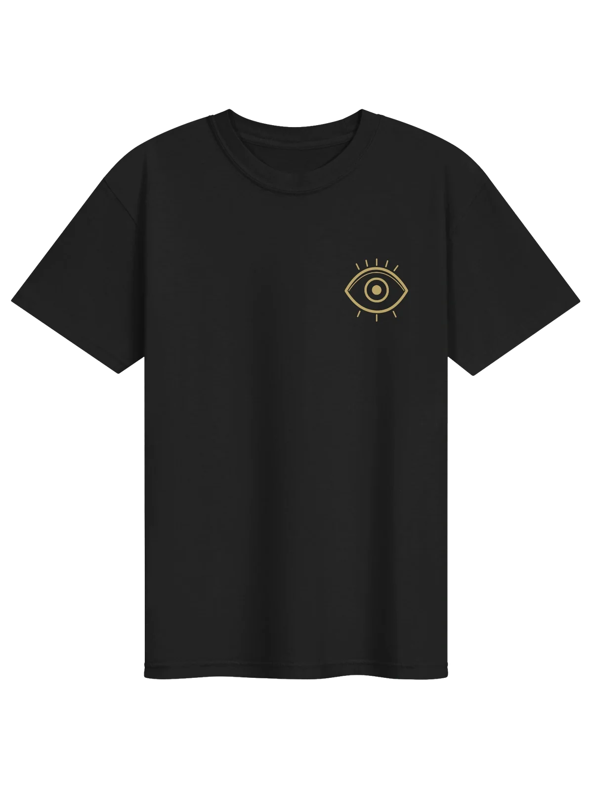 Black Living Charge T-shirt with the gold SEE CLEARLY eye symbol